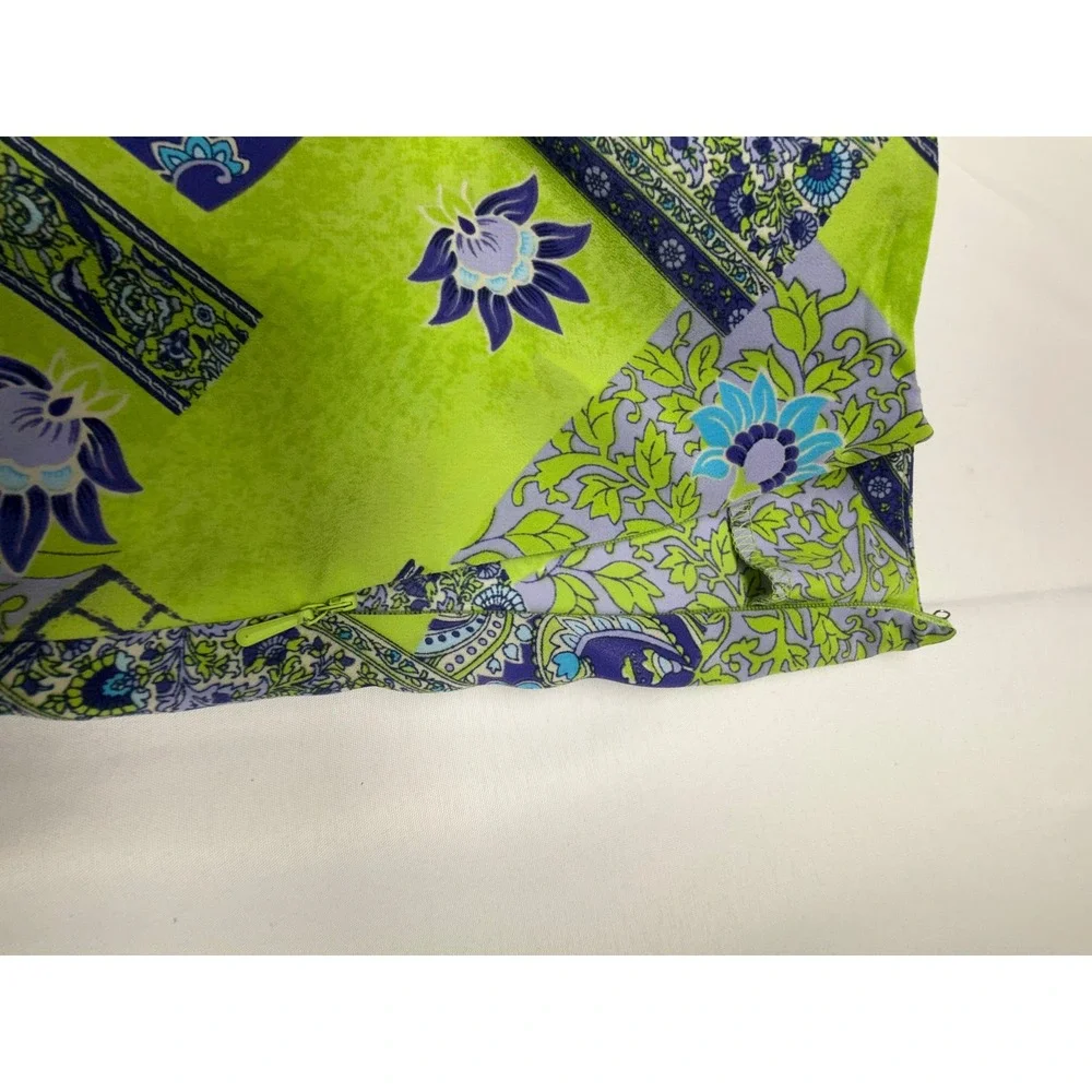 Tribeca Studio Lime Green Floral Patchwork Beaded Fringe A-Line Skirt‎ Size 4